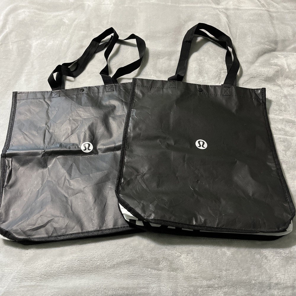 Lululemon Large Black and White Logo Reusable Shopping Bag Set Of 2