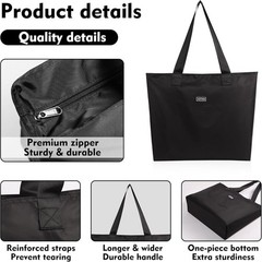 Tear-Resistant Large Reusable Grocery Tote with Waterproof Zipper Closure