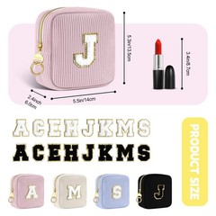 Playexen Small Initial Makeup Bag, Pink Corduroy Personalized Letter C
