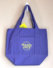 Trader Joes Mini Canvas Purple Tote Bag Embroidered Logo Double Handles