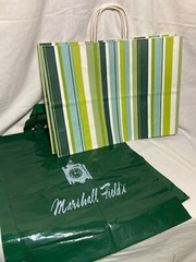Vntg Marshall Fields’s Shopping Tote Carry Bag Green – White
