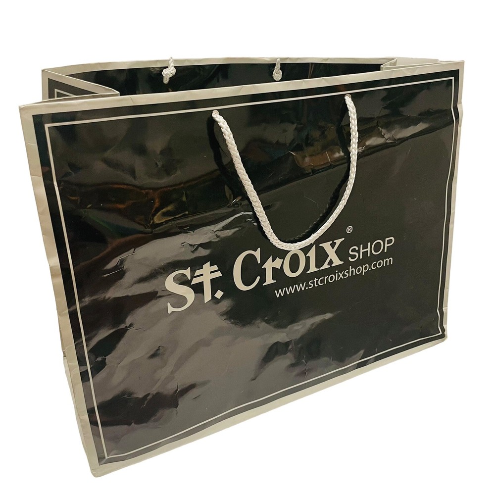 Large St. Croix Shop Reusable Shopping Gift Bag Silver On Black 16 x 12 x 6”