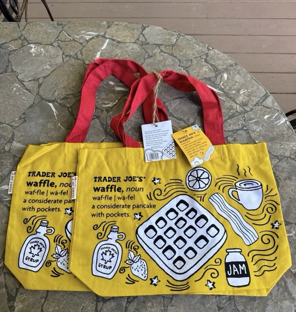2x Trader Joe’s Reusable Shopping Bags Breakfast Waffle Toast Milk NEW