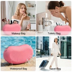 Silicone Makeup Bag for Travel, Zipper Tools Bag, Large Rose pink
