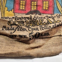 Vtg War Eagle Mill Burlap Tote Bag Cornmeal Flour Sack Handmade Reusable Bag
