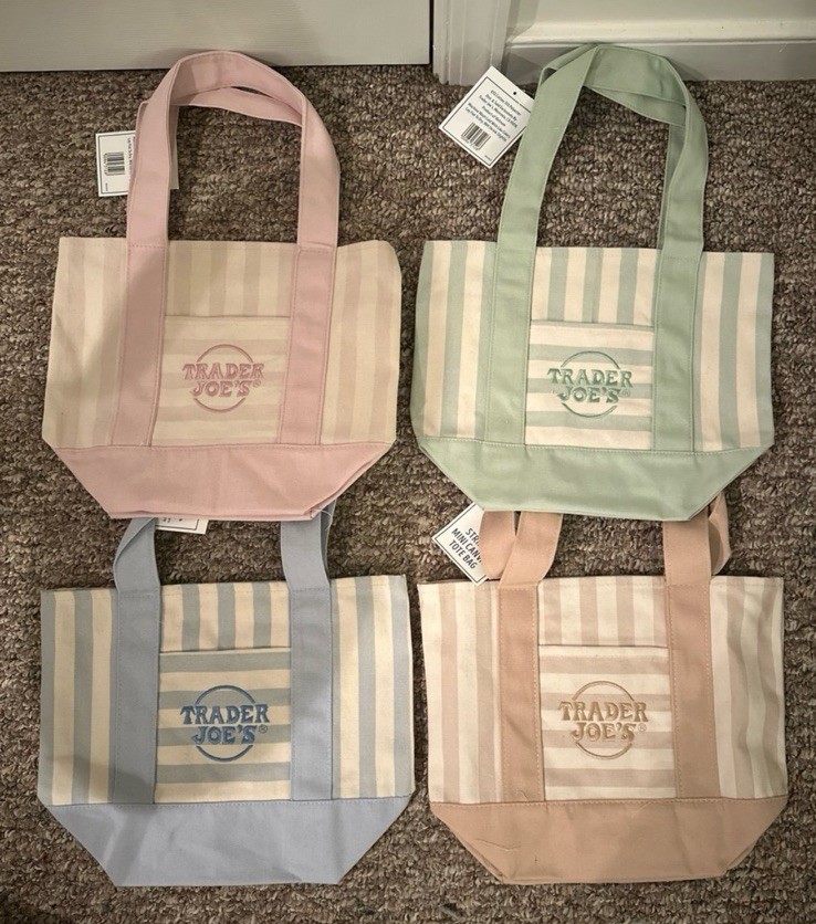 Trader Joe’s Mini Striped Canvas Tote Bag Bundle of 4 Summer 2026 New With Tags