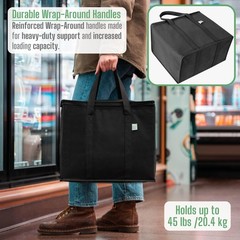 3 Pack Black Insulated Reusable Grocery Bag Large Cooler Tote for Shopping