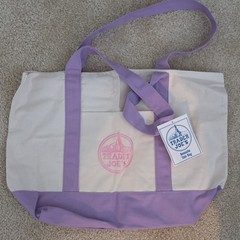 Trader Joe’s Cotton Tote Bag Purple Beige Pink Foldable Machine Washable 20x14x6