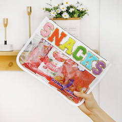 DYSHAYEN Chenille Letter Clear Zipper Pouch for Travel,Nylon White-Snacks