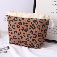 RSRSLEII Aesthetic Corduroy Drawstring Makeup Bag, Cute 10Brown Leopard Print