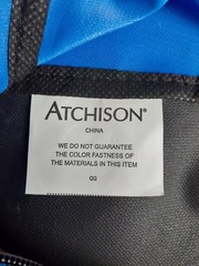 Atchison Canvas Zip Top Tote Bag Fourier 12x13x5 Blue Black Front & Side Pouches