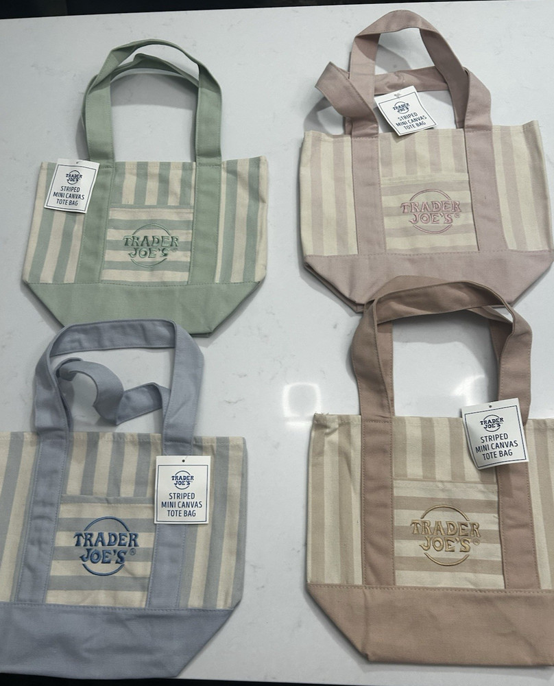 Trader Joe’s Mini Pastel Stripe Canvas Tote Bag Set Of 4