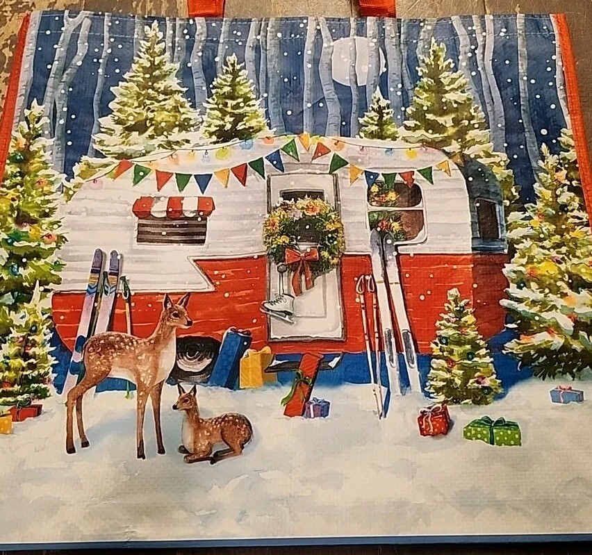 Marshalls – Forest Christmas Camper RV – Large Reusable Shopping Tote Bag