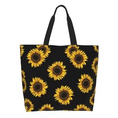 Funny Sunflower Theme Grocery Large Tote Bag Yellow Floral Print Handbags