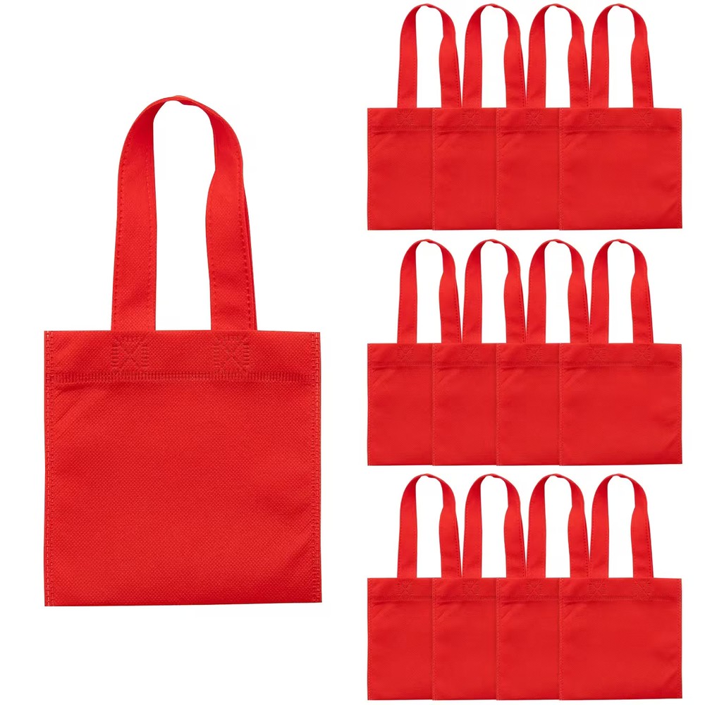 Fun Express Mini Bright Red Nonwoven Polyester Tote Bags – 6″ x 6″, 12 Pieces