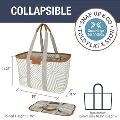 Collapsible Luxe Tote Geometric Taupe 30l 8 Gal Structured Tote Bag With Handl