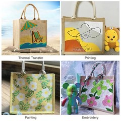 5 PCS Burlap Jute Tote Bag Bulk 12.2×10.6×6.3 Inch Blank Gift Beach Bags