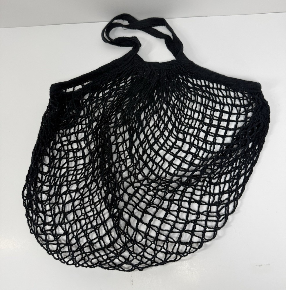 Organic 100% Cotton Produce String Bag Vegetable Black Tote Eco Friendly Farmers
