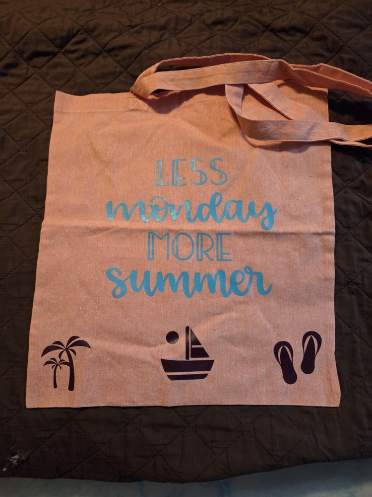 Large Orange Reusable Shopping Tote Bag “Less Mondays More Summer” Graphic