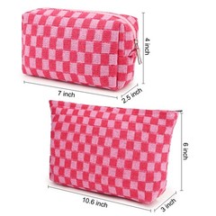 SOIDRAM 2 Pieces Makeup Bag Large Checkered Cosmetic Capacity Rose red