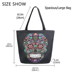 Chic Extra Large Shoulder Grocery Tote Bag, Colors Sugar Skull Day of Dead Bl…