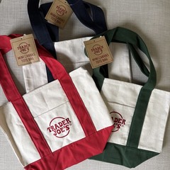 Bundle of 3 Trader Joe’s Mini Canvas Tote Bags – Red, green, navy blue