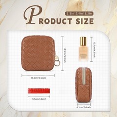 Playexen 5.5″ Small Makeup Bag for Purse, PU Leather Small, Large Plaid Brown