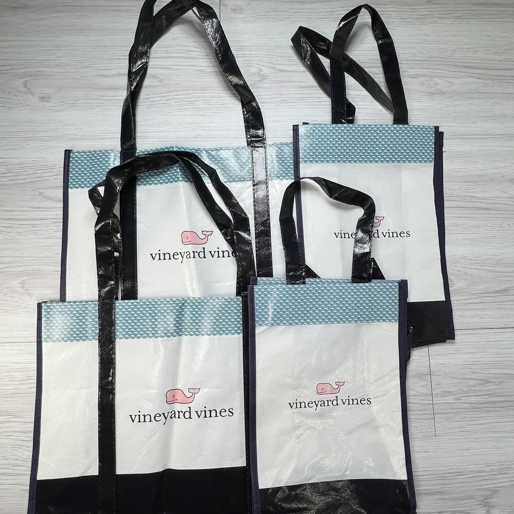 Vineyard Vines Small Reusable Med Shopping Tote Bag Whale Handles Lot Of 4 Bags