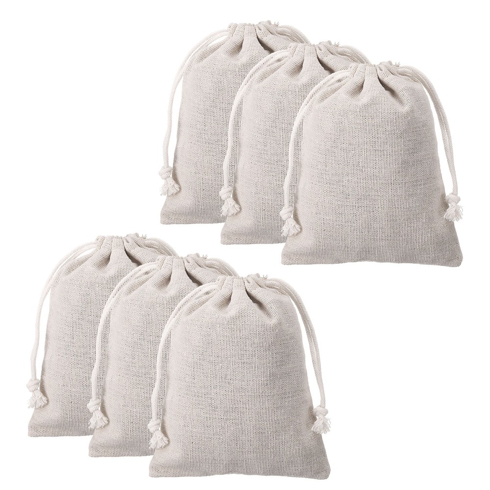 12 4.7×5.9″ Cotton Drawstring Bags, Beige for Storage