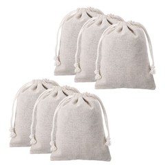12 4.7×5.9″ Cotton Drawstring Bags, Beige for Storage