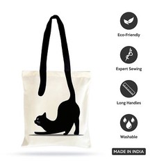 Cat Design Cotton Tote Bag Extra Strong Zip Inner Pocket Reusable Shopper