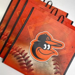 Set of 2! Baltimore Orioles Baseball Orange Black Reusable Shopping Tote Bag MLB
