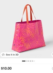 4 Pack Water Resistant Reversible Tote Bag from Open Story Pink Coral Palm