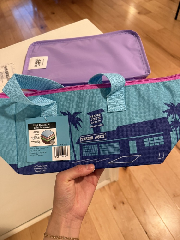 NEW! Trader Joe’s MINI Tote Bag Insulated New Summer 2026-Ice Blue/Purple/Pink