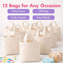 Mini Tote Bags Bulk 12 Pack – DIY Mini Canvas Tote Bags 8″ X 8″ X 1 1/2″