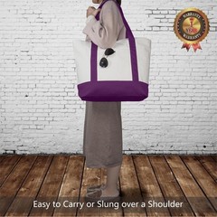 Canvas Tote Bag with External Pocket 1Pk Reusable Bag Top Zipper Closure Purple