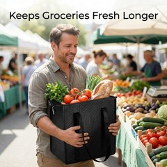 4 Pack 12x7x13 Inch Insulated Grocery Bags Reusable Cooler Totes Leakproof Black