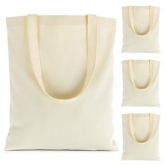 RAINFLOW Canvas Tote Bag – 4 PCS Cotton Reusable Grocery Medium, Beige