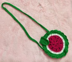 Handmade Crochet Watermelon Crossbody Bag Red Green Cotton Kids Teen Purse D-8″