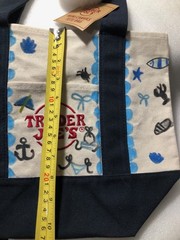 Ocean Hand Drawn Trader Joe’s Mini NAVY BLUE Canvas Tote Bag 13″Wx10″L(S)