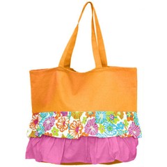 Ruffle Hibiscus Pattern Cotton Canvas Tote Bag – Multi Colors – Tropical -60560