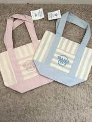 Trader Joe’s Reusable Striped Tote Bags Pink Blue White Set of 2