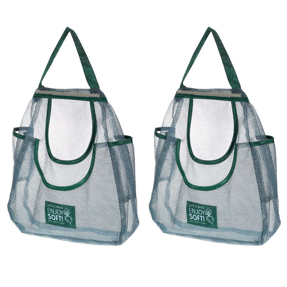 2Pcs Hanging Mesh Storage Bags, Breathable Shopping Handbag, 41x30cm (Green)