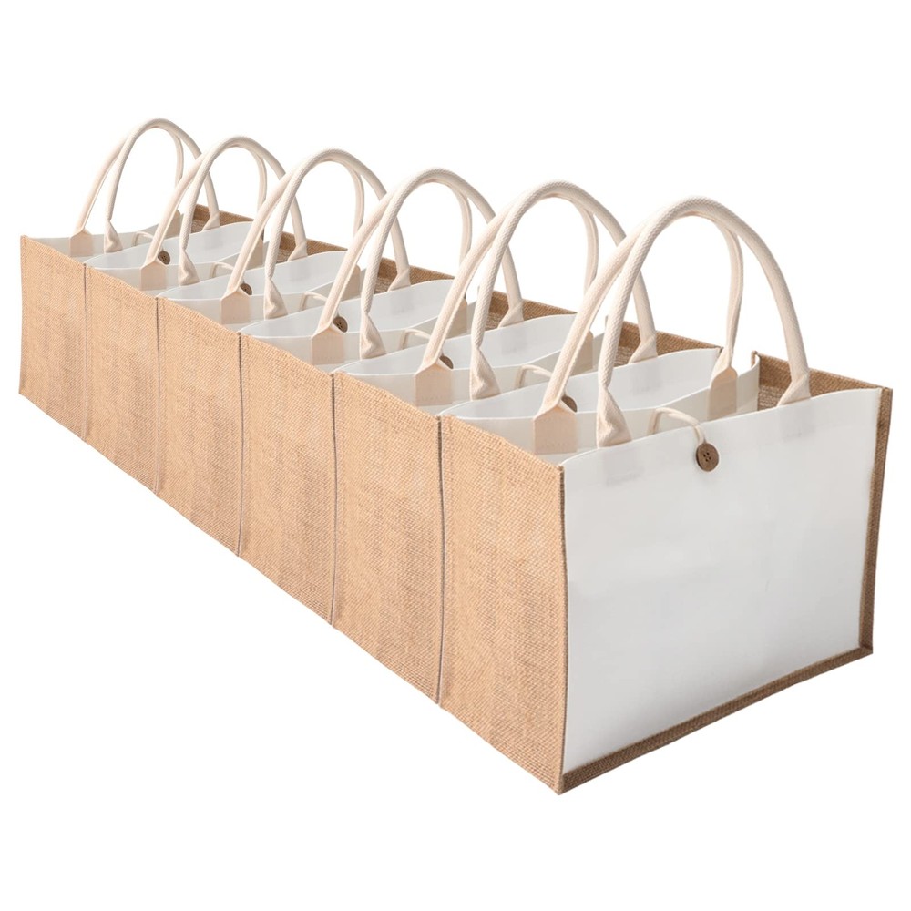 Jute tote bags with handles MEIANJUN Set of 6 Burlap Tote Bags Button Travel …
