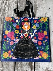 Reusable Day of the Dead Skeleton FLORAL 🌺 Shopping Bag Foldable Multicol…
