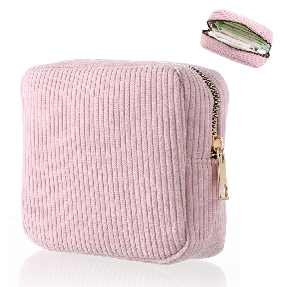Sorcristy Period Bag for Teen Girls, Corduroy Sanitary Napkin Storage Pink