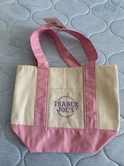 Trader Joe’s Canvas Reusable Shopping Bag Beige Pink Color Block Tote