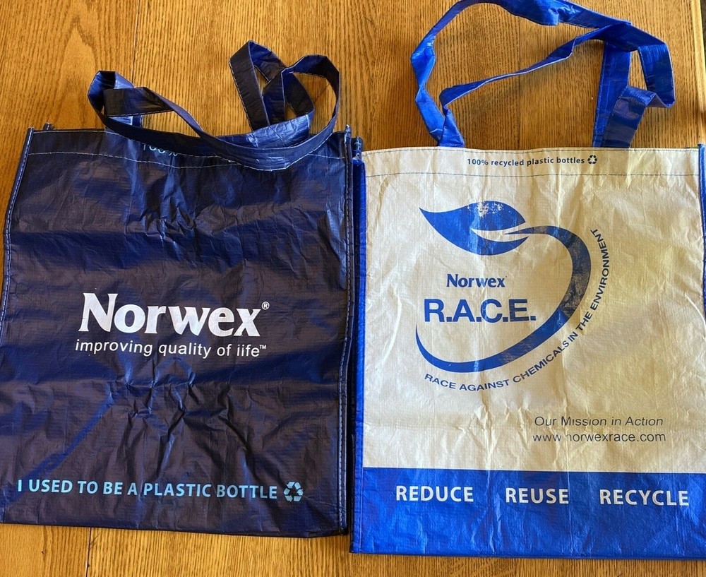 2 NORWEX Reusable Grocery Shopping Bags, Made of 100% Recycled Plastic Bottles!