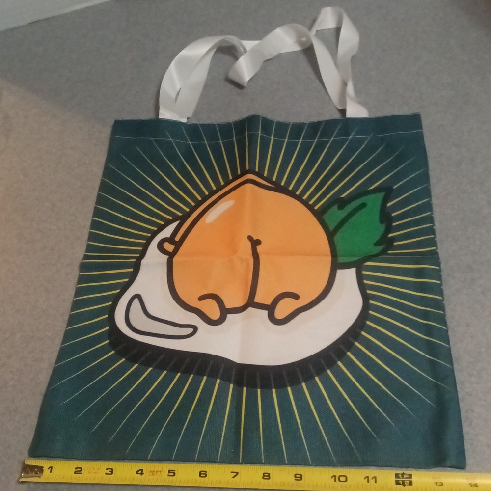 Reusable Graphic Egg Pattern Shopping Tote Bag Green Orange White Cute Egg Butt