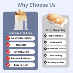 2 Pack Reusable Beeswax Bread Bags for X-Large, Stripes & Wheat Patterns